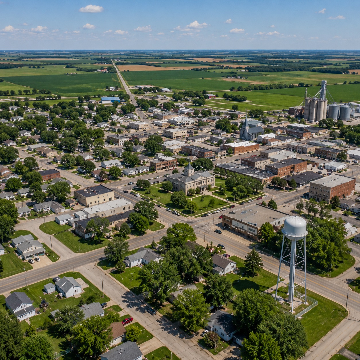Aerial view of a small Midwest community