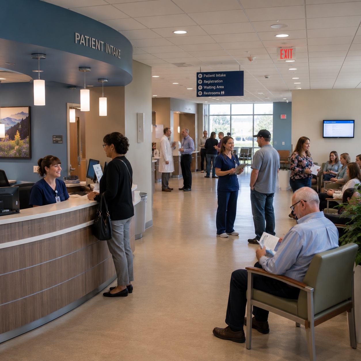 Hospital team supporting patients in a busy hospital