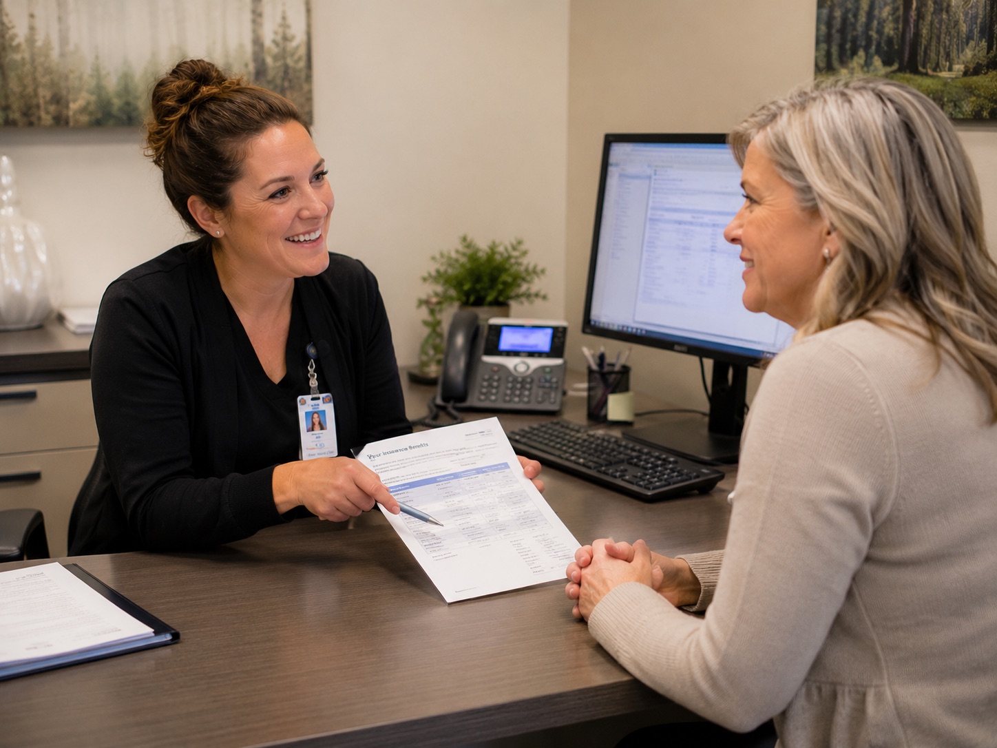 A revenue cycle specialist reviewing insurance benefits with a patient